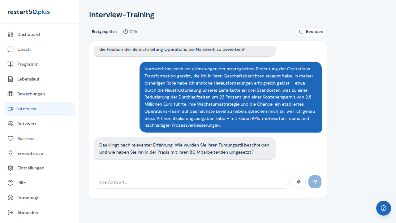 Laufende Interview-Frage mit Antwortfeld